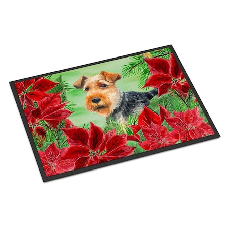 Carolines Treasures Welsh Terrier Poinsettas Indoor or Outdoor Mat - 18 x 27 in. CK1348MAT